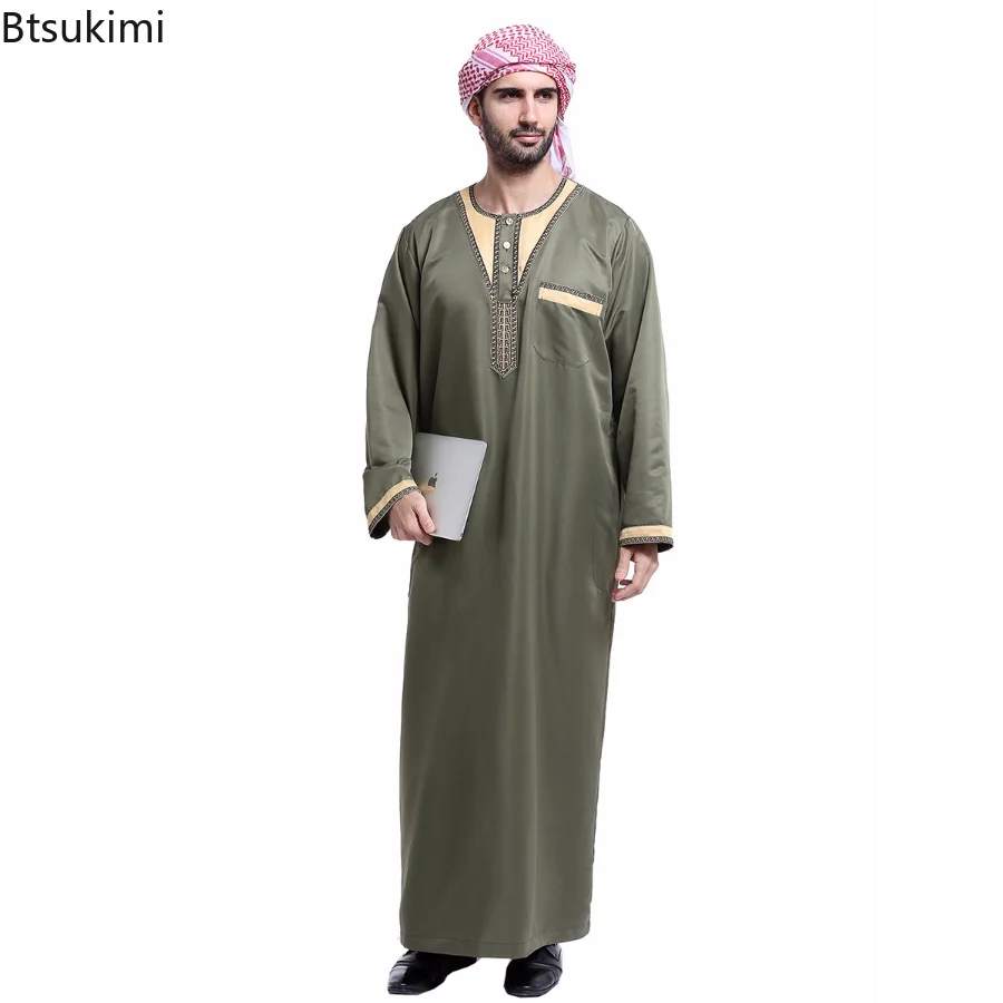 Muslim Fashion Men's Long Sleeve Designs  Abayas Muslim Dresses Arabic Dress Thobe for Men Robe Musulmane Dubai Plus Size 3XL