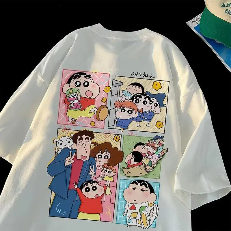 2024 Kawaii Crayon Shin-Chan футболка из чесаного хлопка с рукавом до локтя и круглым вырезом