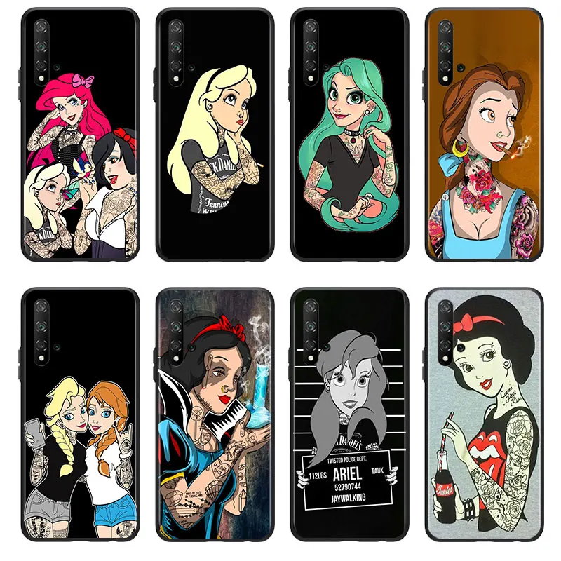 Tattoo princess Phone Case For Huawei Honor 60 50 X30 30i 20 10 10i 10X 9X 9S 9C 9 8X 8A lite Pro SE Black luxury Silicone Back