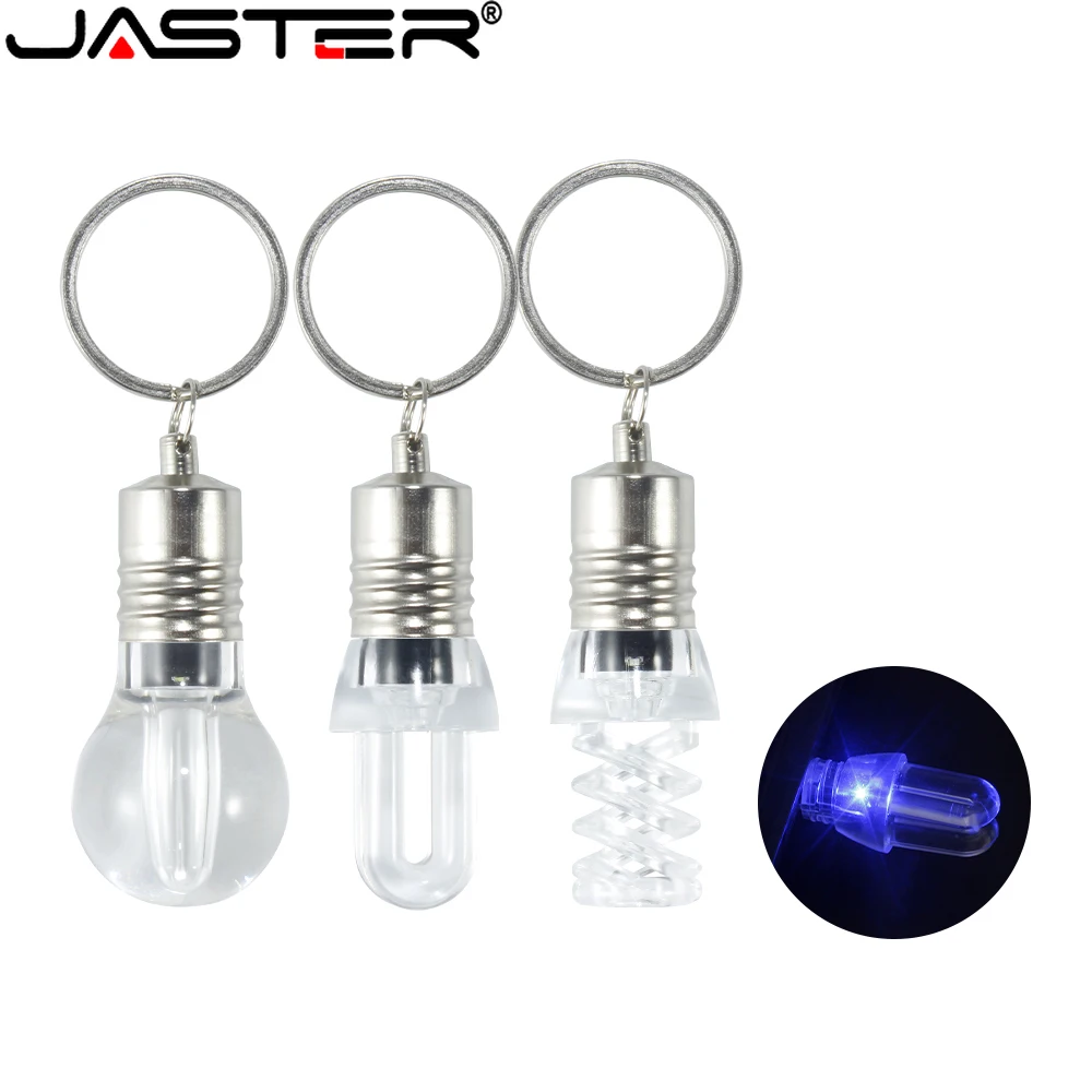 

JASTER Colorful LED Bulb USB Flash Drive 64G Free Keychain Pen Drive 32GB Red Green White Pendant Memory Stick Creative Gift