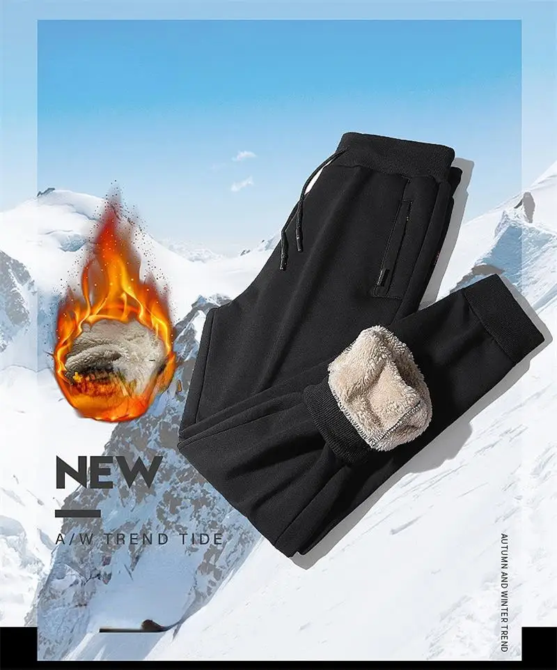 

Men Fleece Winter Super Warm Pants Thicken Velvet Sweatpants Thermal Zipper Trousers Heavyweight Streetwear Jogger Men 6XL 7XL