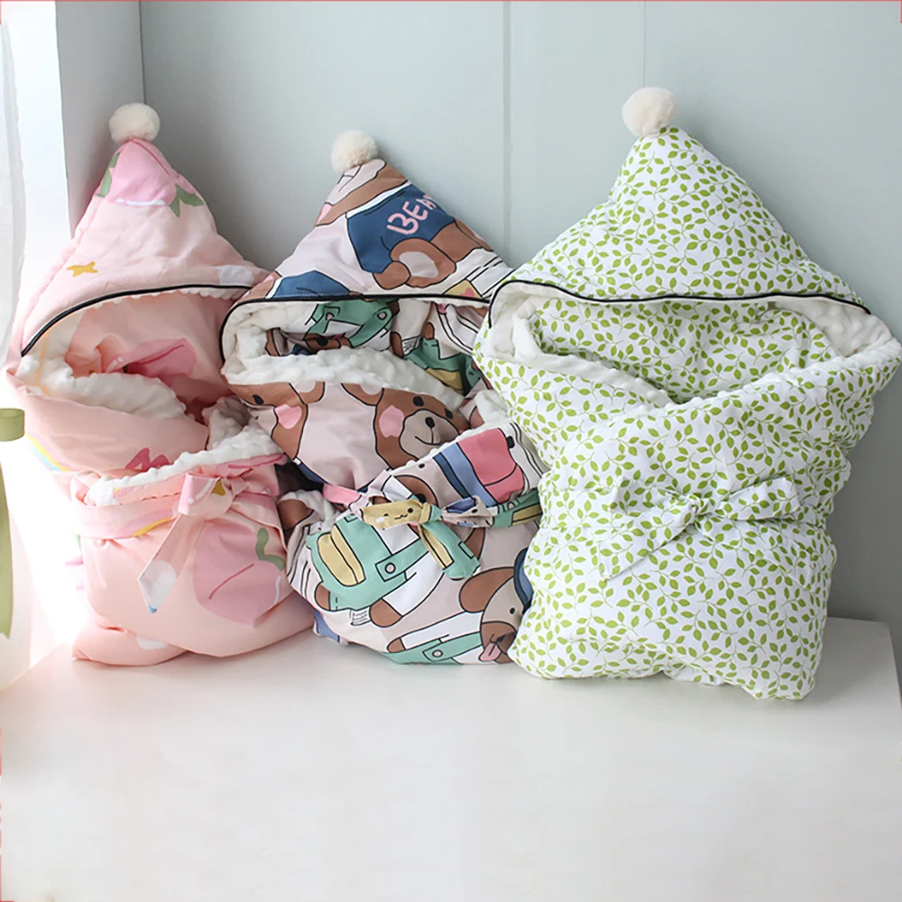 

Newborn Baby Blanket Detachable Carrycot Sack Peach Print Soft Infant Wrap Sleepwear Bubble Winter Warm Baby Swaddling Blanket