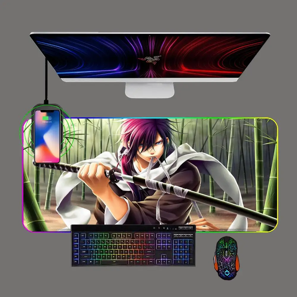 

Anime Hakuouki Shinsengumi Kitan Gaming Mouse Pad RGB Phone Wireless Charging with Backlit Pc Keyboard Mousepad Computer Mats