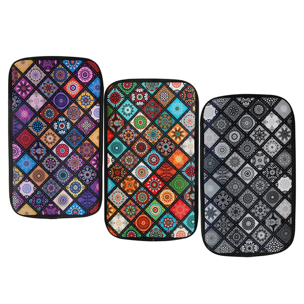 

Car Armrest Cover Mat Universal Leather Ethnic Style Print Waterproof Non-slip Storage Box Pad Auto Styling Interior Accessories