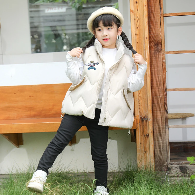 

Anime Child Down Vest Sanrios Hello Kittys Autumn Winter Thicken Children's Clothing Cartoon Girl Vest Wear Outside Waistcoat