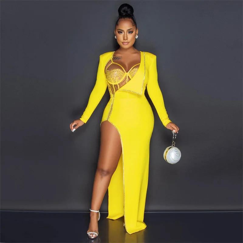 Сексуальные блестящие вечерние платья с высоким разрезом женское платье для