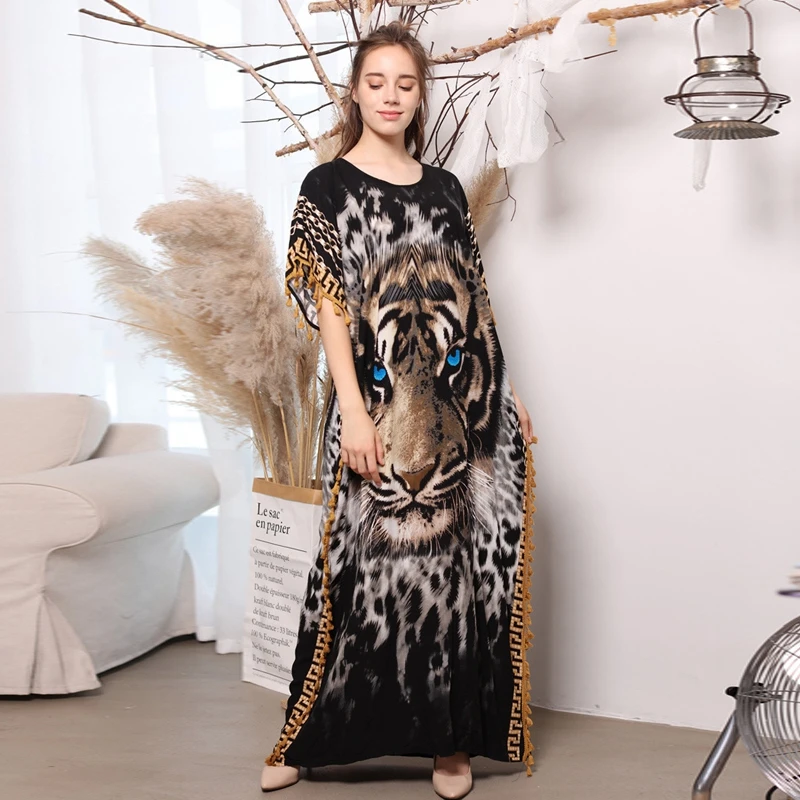 Кафтан с трехмерным 3D принтом тигра арабское стильное роскошное платье макси