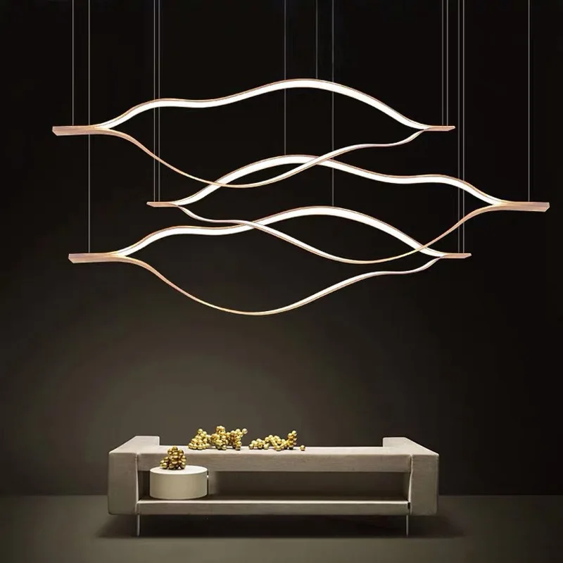 

modern LED chandelier Nordic wavy living room home decoration ceiling chandelier exhibition hotel hall luxury line chandeliers