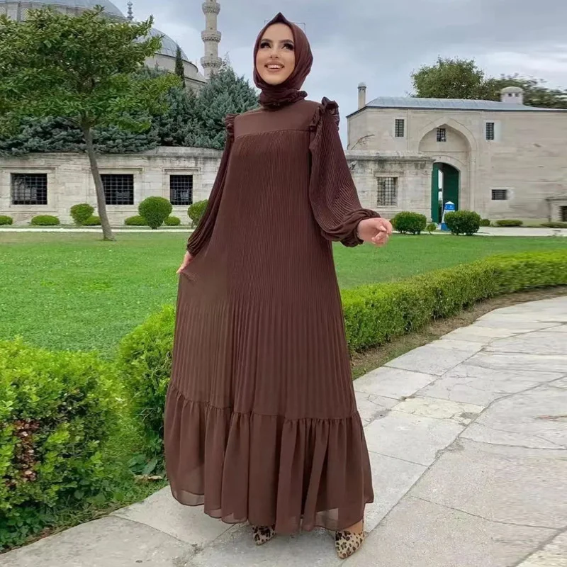 Muslim Middle Eastern Dresses Fashion Loose High Neck Maxi Dress Robe Ramadan Longue Mabche Dubai Turkey Gown Abaya For Women