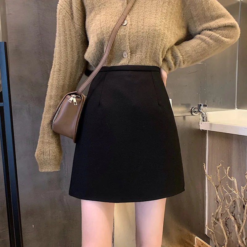 

Sexy Hipline Mini Skirt Solid Color Woolen High Waist A-line Short Skirt for Young Women In 2022 Autumn and Winter SXHBSQ688