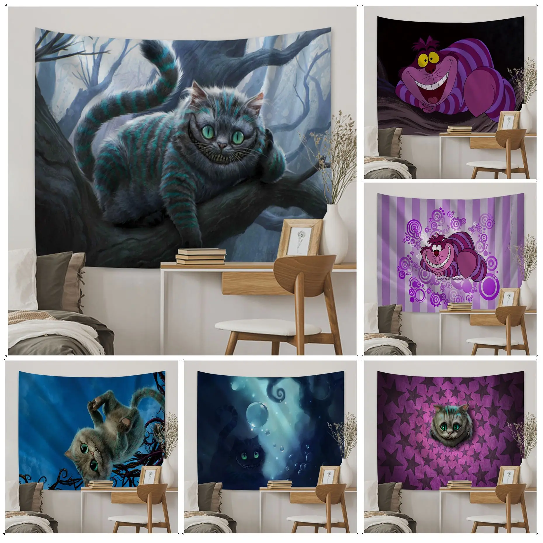 

Disney Cheshire Cat Alice In Wonderland Tapestry Art Printing Wall Hanging Decoration Household Wall Art Decor