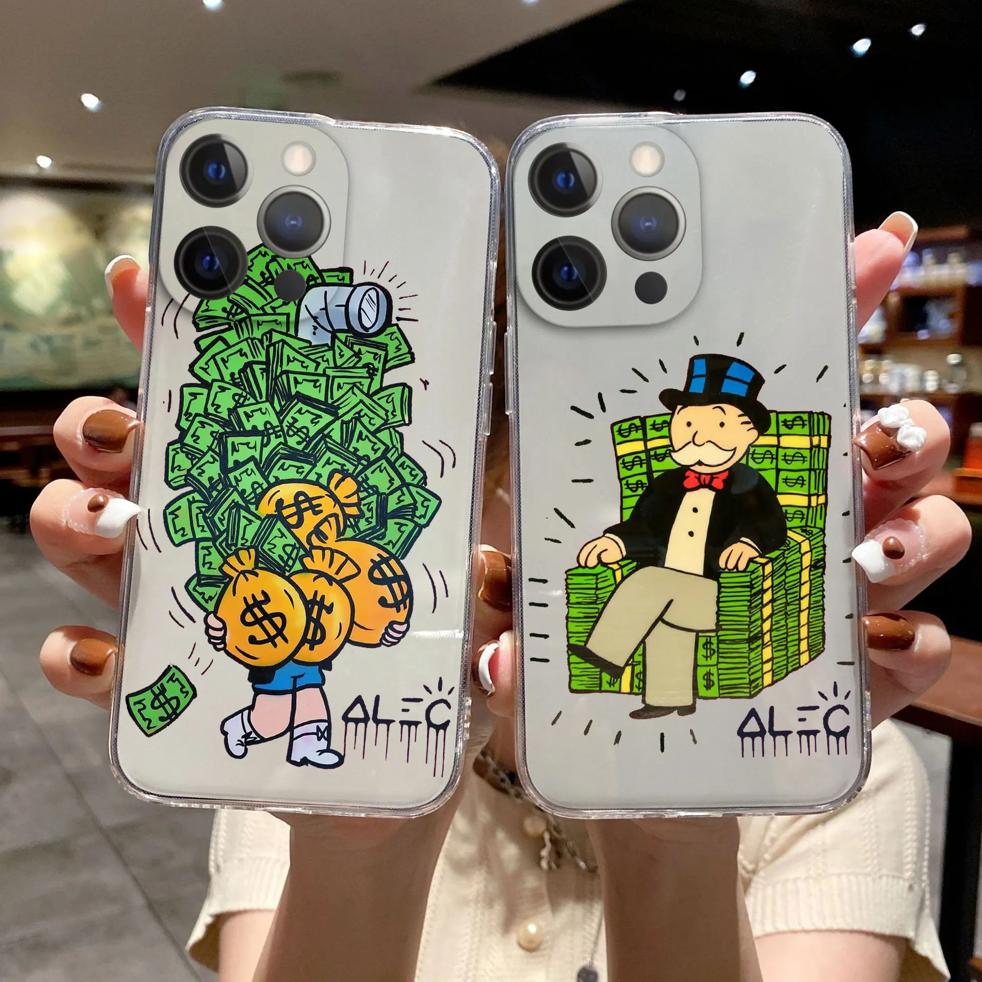 

Catoon Dollar Alec Monopoly Phone Case For iPhone 11 12 13 Pro Max X XR XSMAX X 8 7 Plus 12 13 Mini Clear Soft Bumper Back Cover