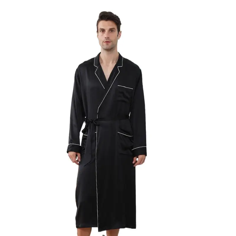 100% Real Silk Sleep Robe For Man 22 MM Mulberry Silk Long Nightgown Robe Men's Silk Pajamas Bathrobe Mens Lounge Wear