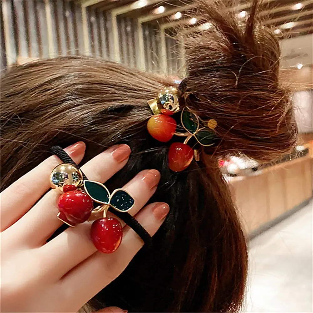

Girls Headdress Gift Metal Ball Female Women Hair Ring Korean Style Hair Rope Ponytail Holder Cherry Hair Scrunchies