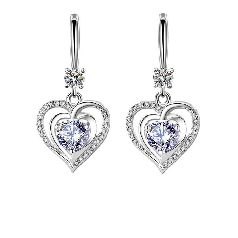 

Wholesale S925 Sterling Silver Trendy Women's Fashion Jewelry Crystal Zircon Hook Type Long Tassel Heart Love Earrings