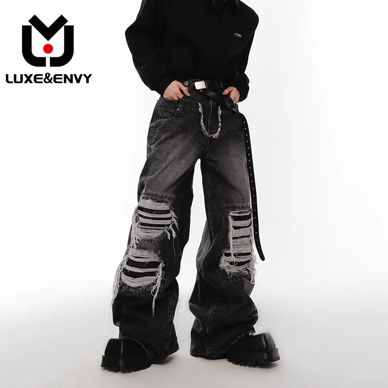 

Роскошные & ENVY новые модные джинсы, нишевые дизайнерские брюки с двойной талией, уличные однотонные прямые джинсовые брюки 2023