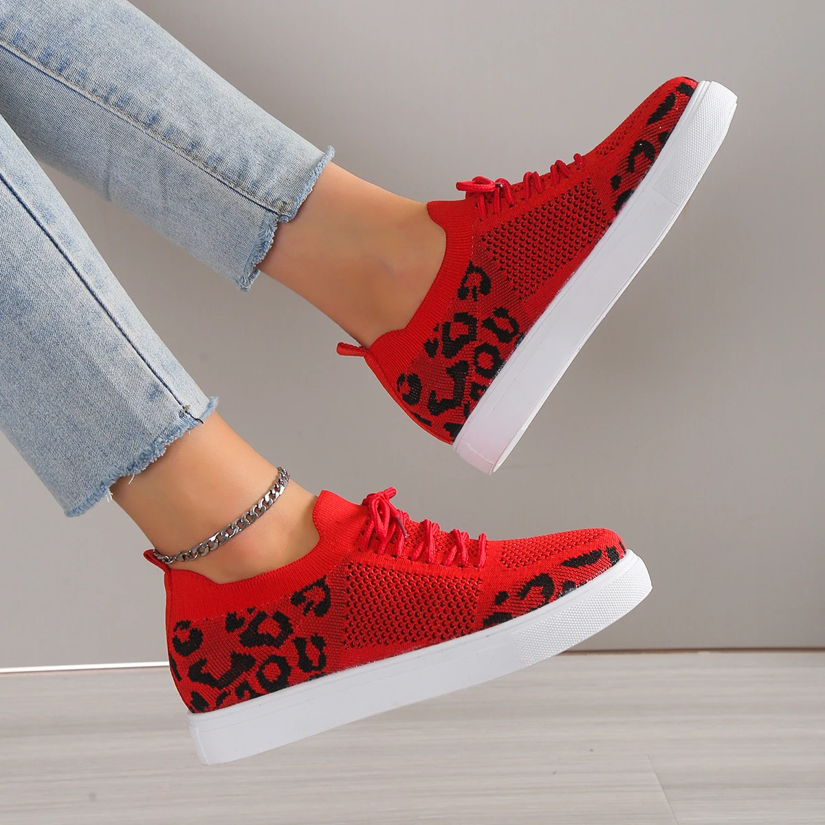 2023 New Women's Leopard  Sneakers Autumn New Mesh Breathable Sport Shoes Ladies Walking Running Flats Zapatos De Mujer