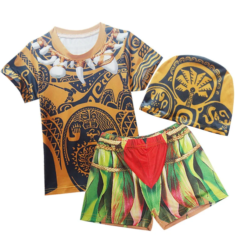 Детский купальник с коротким рукавом Моана косплей купальный костюм Maui шорты