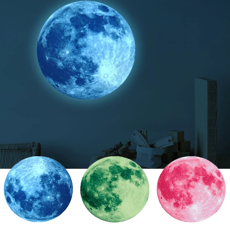 30cm Luminous Wall Sticker 3D Moon Stickers for Kids Room Living Room Bedroom Decoration Glow In The Dark Home Decals Wallpaper