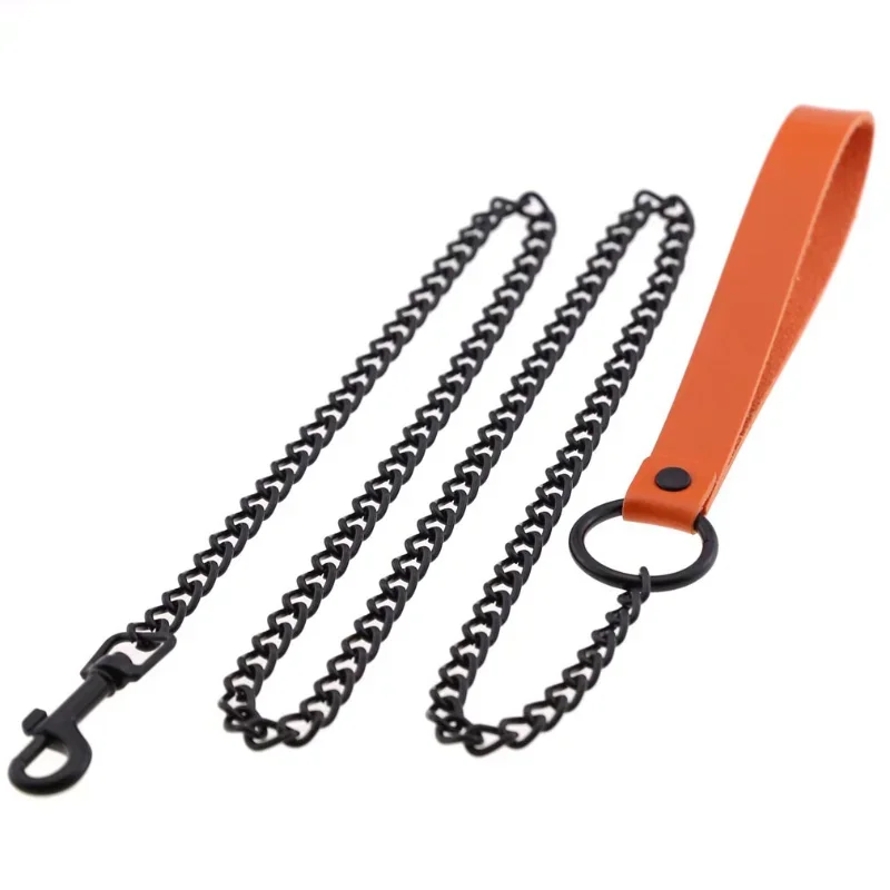 

New Dog Supplies All Black Metal Leather Chain Pet Dog Chain Dog Leash Small and Large Pet Accessories Personalized Erotic Toys