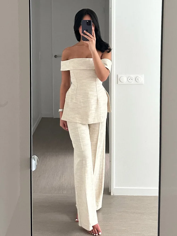 Женский комплект из 2 предметов TRAFZA свободные брюки с завышенной талией на молнии