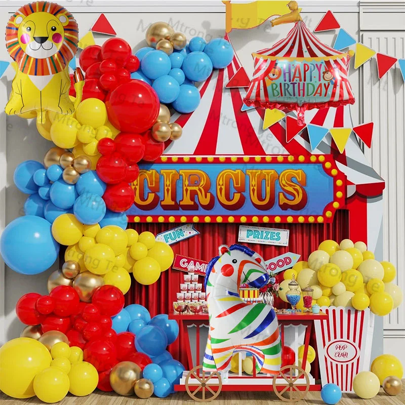 

Carnival Circus Balloon Arch Kit Yellow Red Blue Latex Ballon Garland Toy Kid Party First Birthday Decoration Helium Air Globos