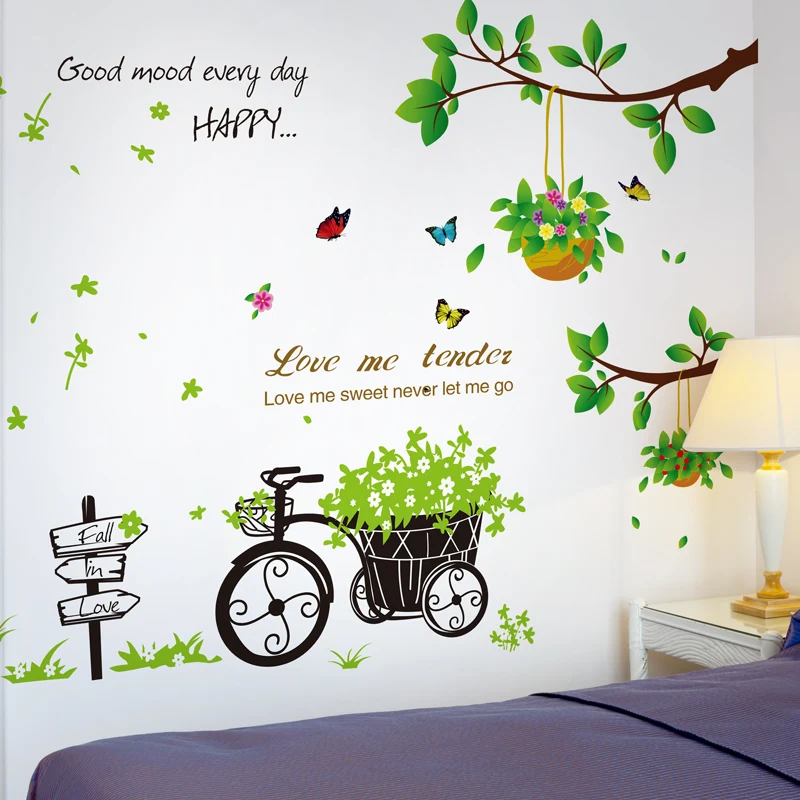 

[SHIJUEHEZI] Festooned Vehicle Grass Wall Sticker DIY Tree Branch Mural Decals for Living Room Bedroom Kitchen Home Decoration