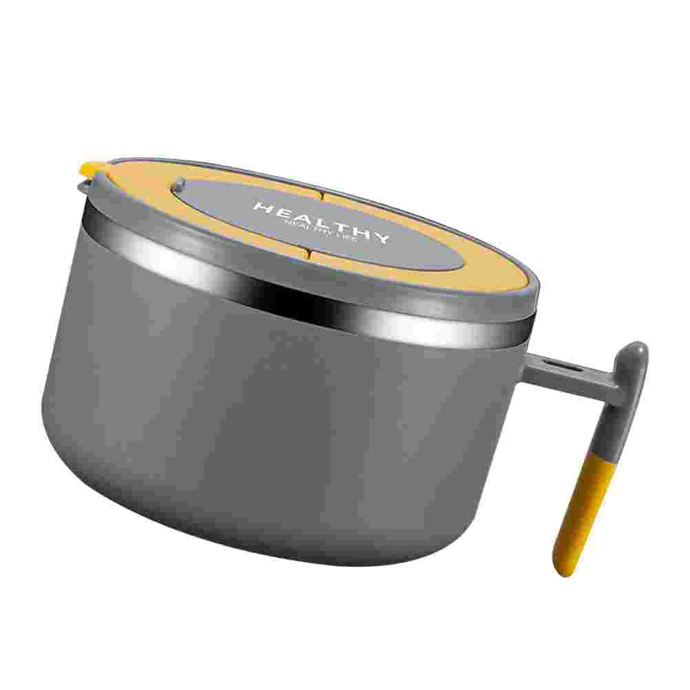 

1Pc Serving Bowl with Lid Stainless Steel Noodle Bowl Kitchen Supply (Grey)