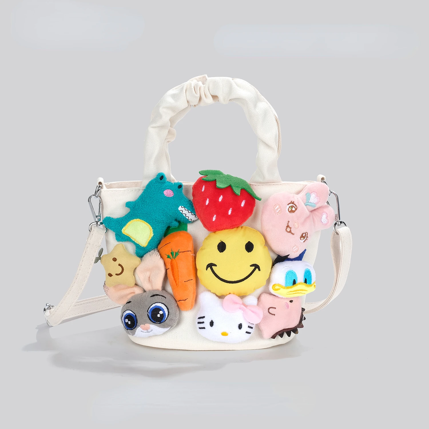 

Cute Cartoon Canvas Bag for Women 2022 New Bucket Bag Portable Cartoon Shoulder Messenger Bag for Ladies Free Shipping Handbags
