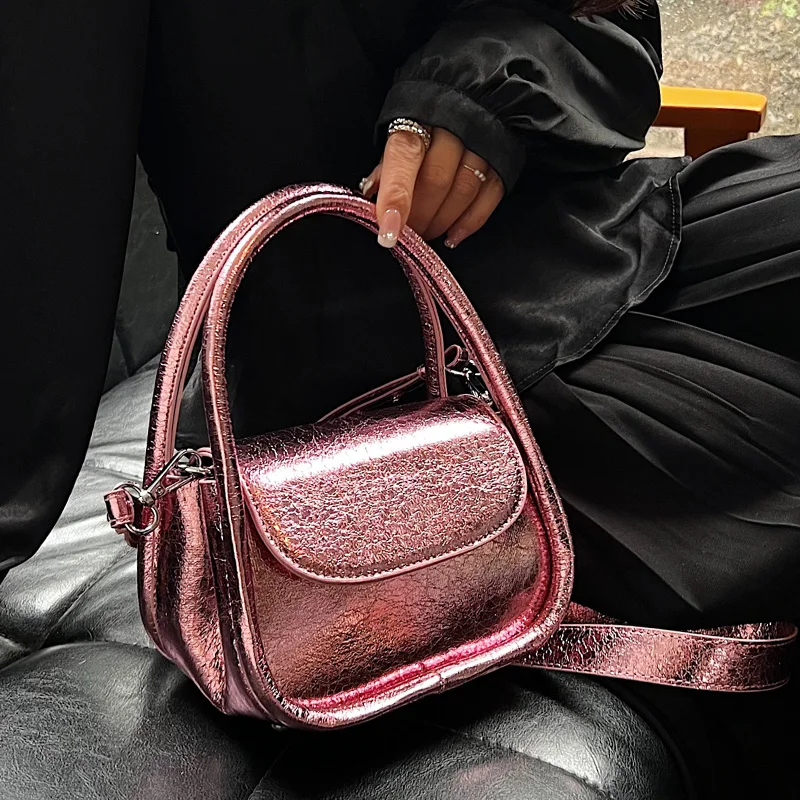 

Женские сумки 2023, модная кожаная маленькая сумка-клатч, блестящая однотонная маленькая сумка через плечо с длинным ремешком, женский кошелек