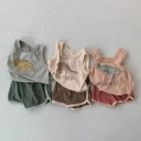 2022 new baby cute dinosaur print clothes set boy girl infant sleeveless t shirt shorts 2pcs suit kids casual set baby outfits