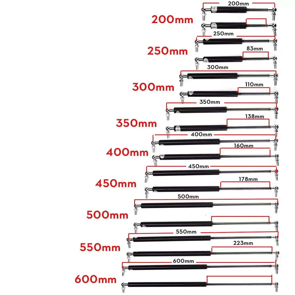 

200-600 мм 200N Автомобильные стойки, передняя крышка капота, капот, задний багажник, задняя дверь, амортизационная стойка, опорная балка, пружина...