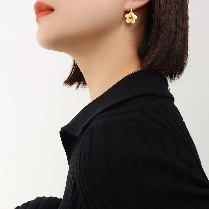 

SITA 316L Stainless Steel Gold Color Flower Earrings for Women Huggie Hoop Earrings Retro Style Bohe Ear Jewelry Party Gift