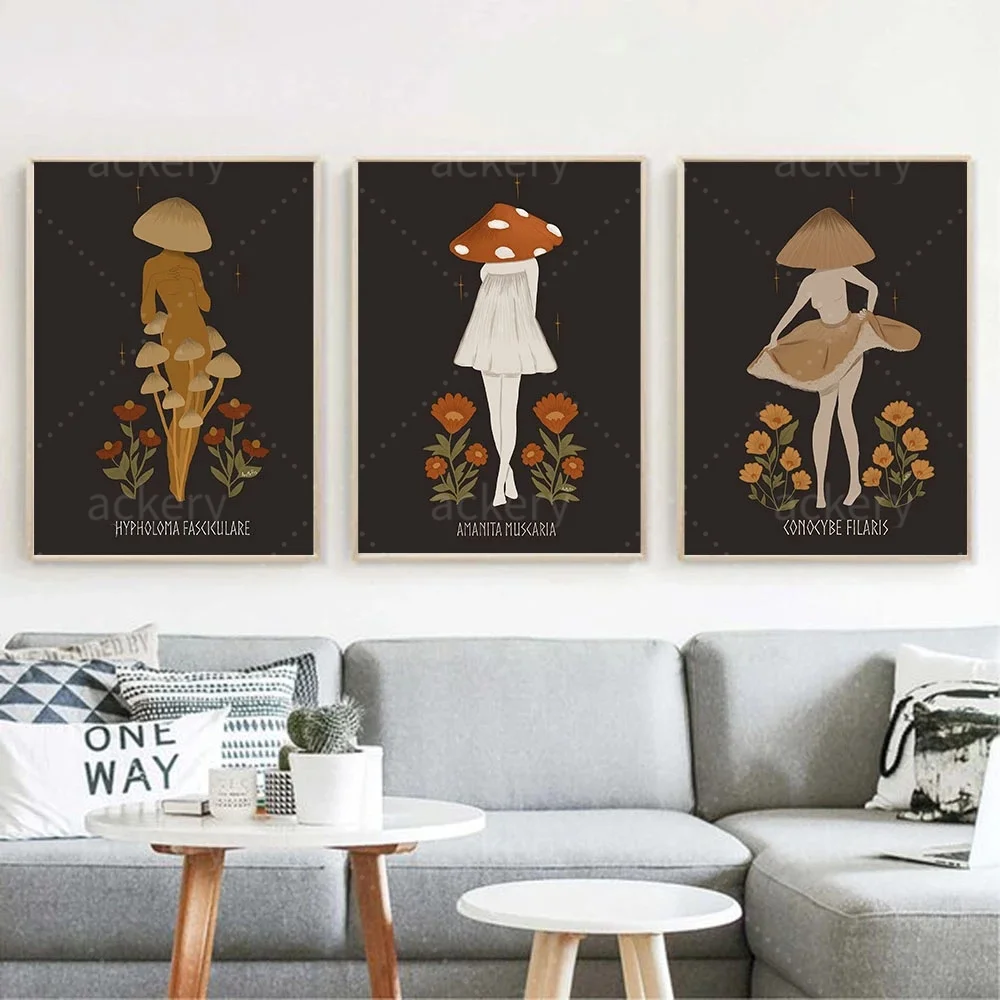 

Nordic Minimalist Abstract Canvas Painting Mushroom Cartoon Girls Portrait Wall Decoration Art Living Room Decor Painting