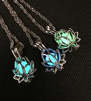 free shipping luminous lotus necklace glowing in dark moon lotus flower pendant collars for women yoga prayer buddhism jewelry