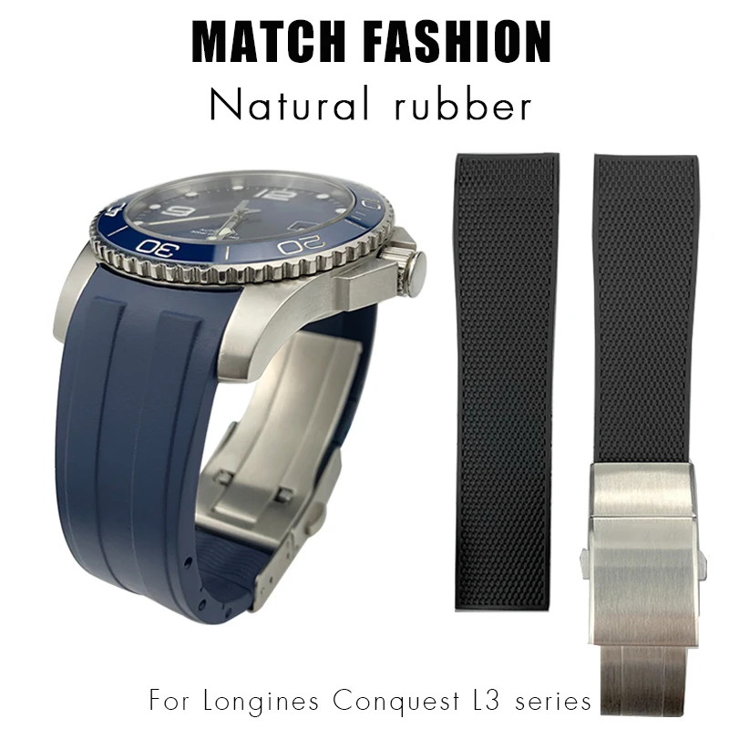 Rubber Silicone 21mm 22mm Watchband Fit for Longines HydroConquest L3 Black Blue Conquest Watch Band Bracelets Waterproof Strap