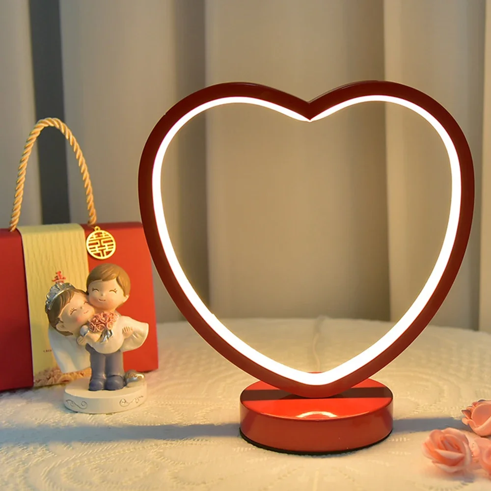 

Heart Shape Love Led Table Small Book Night for Wedding Bedroom Bedside Room Light Valentine's Day Gift Red Desk Lamp
