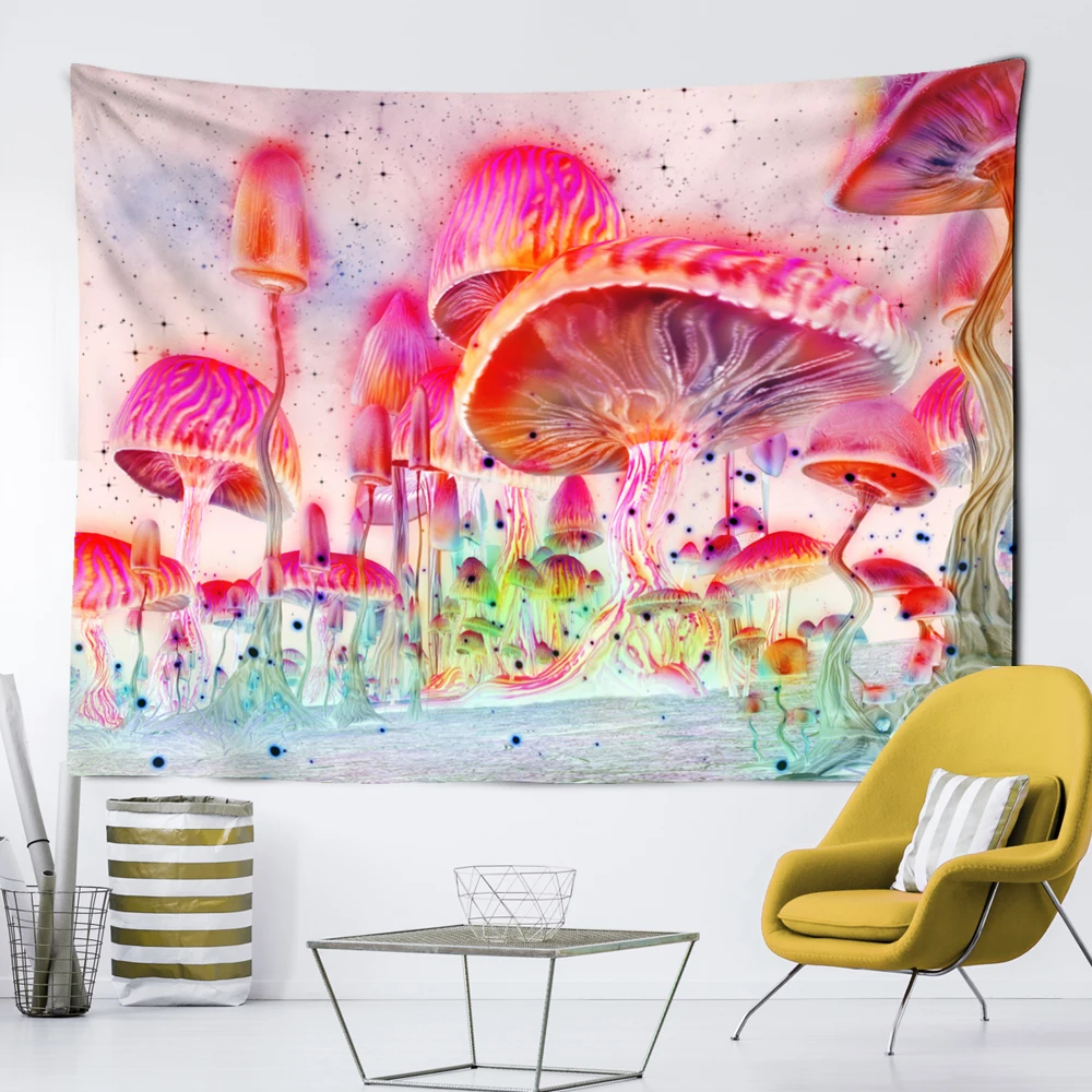 

Psychedelic Forest Mushroom Tapestry Wall Hanging Witchcraft Hippie Mystery Background Cloth Home Art Aesthetic Decoration Tapiz