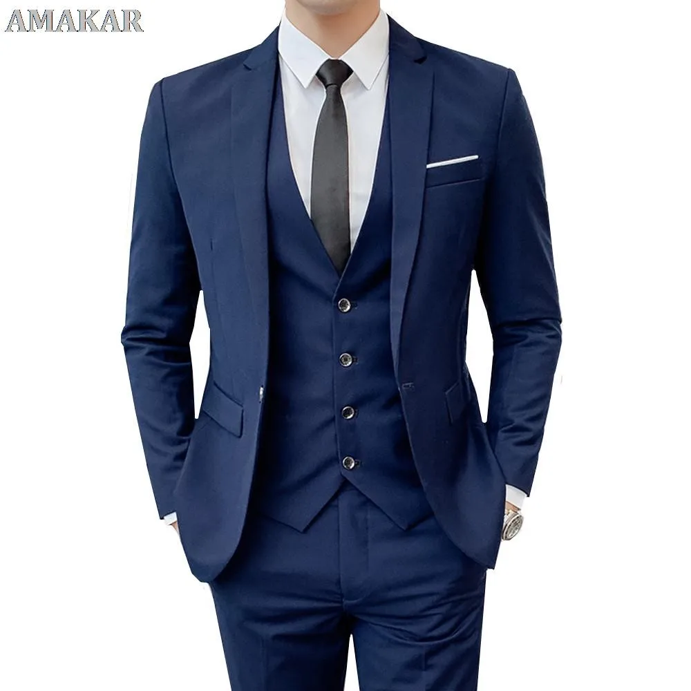 

Business Men's Groomsmen Blazers Trousers Groom Wedding Dress Banquet Solid Color Slim Fit Suit Jacket Coat Vest Pants Set 3 Pcs