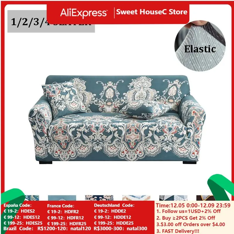 

1/2/3/4 Seater Spandex Elastic Sofa Covers Floral Print Corner Couch Cover L Shaped Chaise Longue Slipcover Furniture Protector