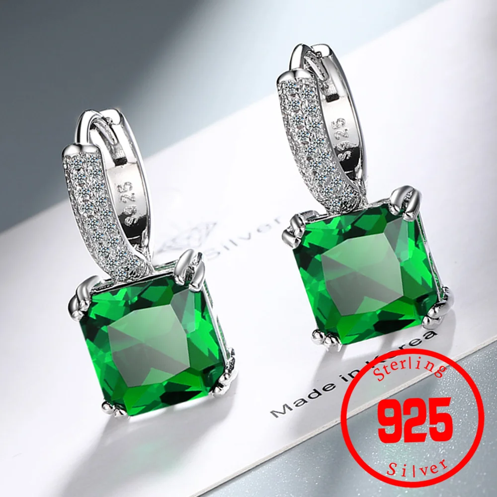 Женские серьги-кольца из серебра 925 пробы с красным Рубином