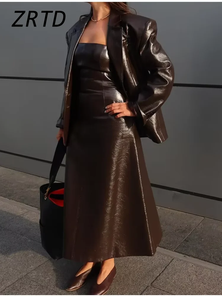 Блейзер из искусственной кожи пальто-платье костюмы женские уличные свободные