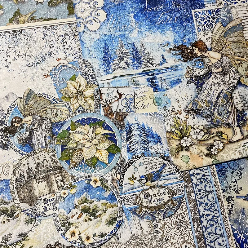 

10Pcs Vintage Winter Castle Story Scrapbook Craft Paper Creative Handmade Gift Wrapping Diary Album Journal Material Craft Paper