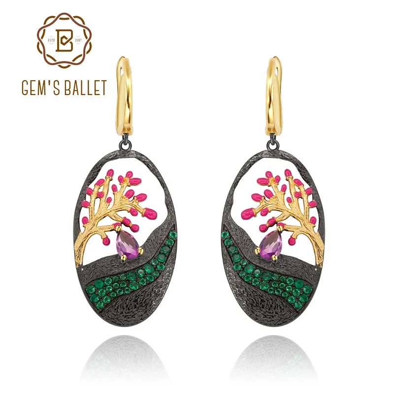 Женские серьги-подвески из серебра 925 пробы с эмалью