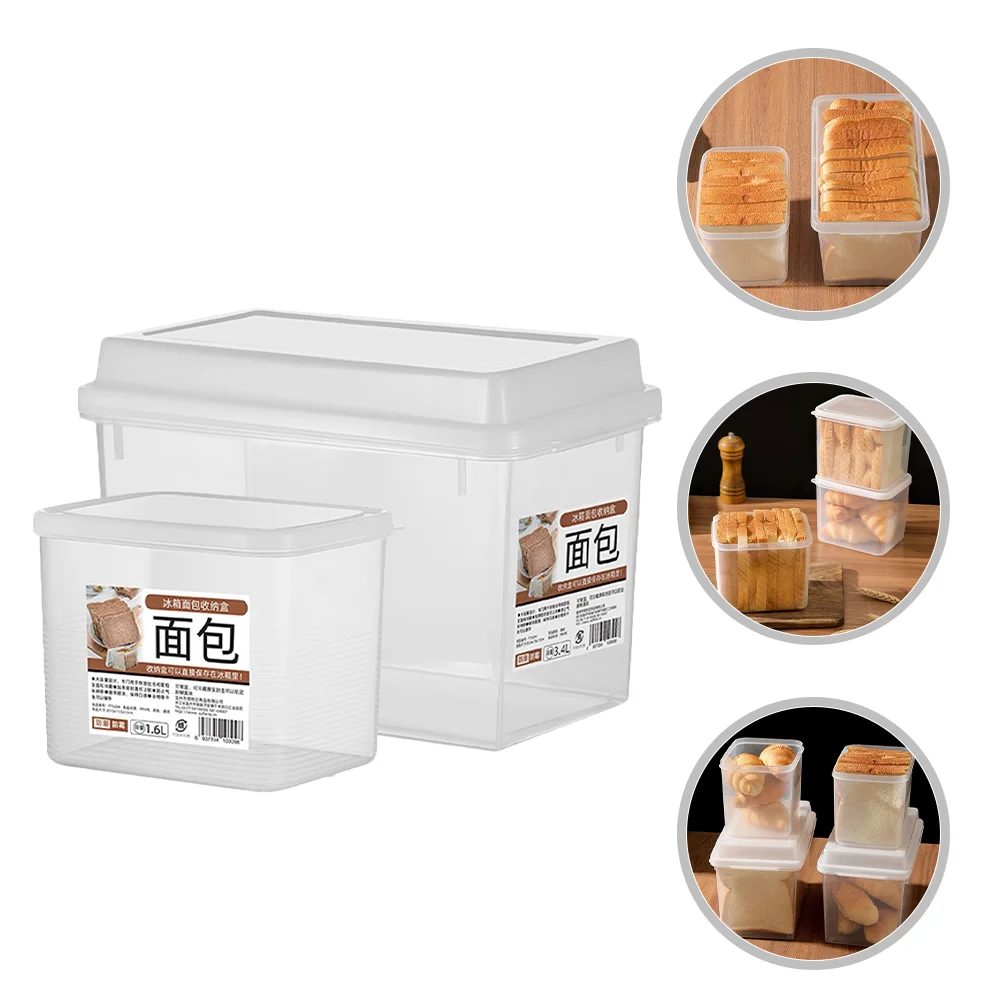 

2 Pcs Bread Storage Box Loaf Container Snack Containers Crisper Household Holder Pp Plastic Countertop Bin Toast Lid
