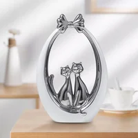 Creative Modern White Cat Statue Ceramic Couples Sculpture Ornaments Livingroom Desktop Figurines Crafts Home Decor Wedding Gift