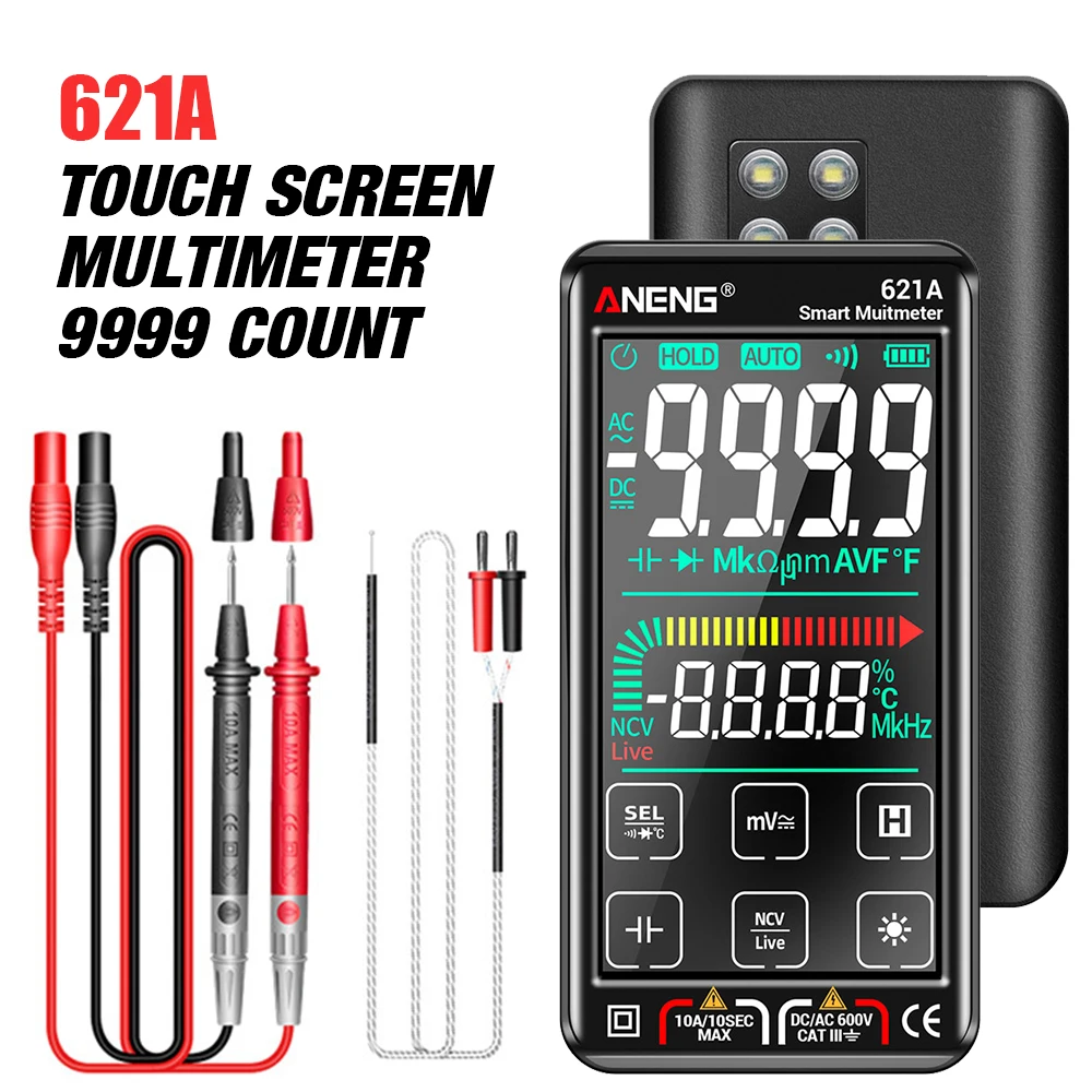 

Auto Electrical Capacitance Meter 9999 Counts Auto Range NCV Universal Meter 621A Digital Smart Multimeter LCD Touch Screen