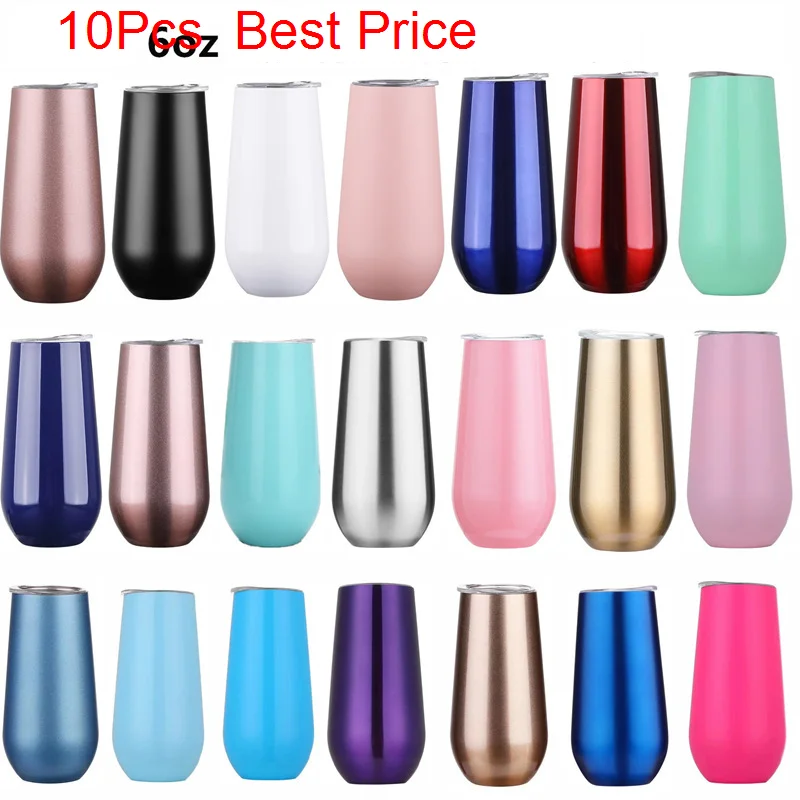 

Tumbler 10pcs/lot Cold Hot Champagne Rose Cup Beer Stainless Wine Termos Mini Insulated Tumbler Stemless Gold Thermos 6oz