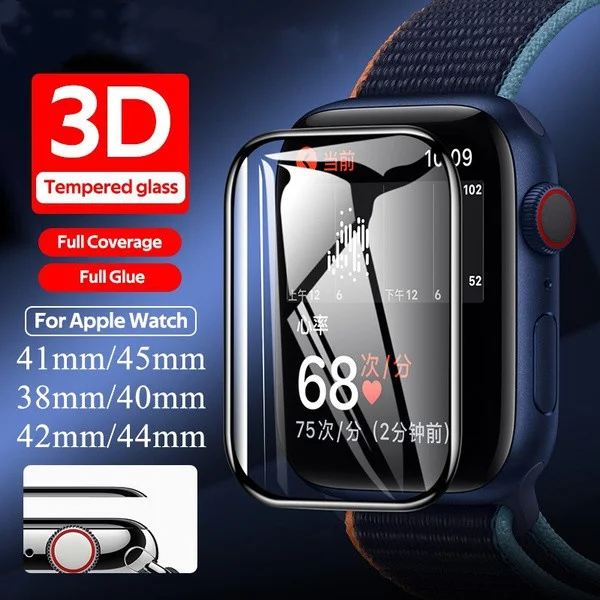 

Tempered Glass 3D Full Coverage Screen Protector for Apple Watch Series 7 6 SE 5 4 3 2 1 IWatch 45mm 44mm 42mm 41mm 40mm 38mm