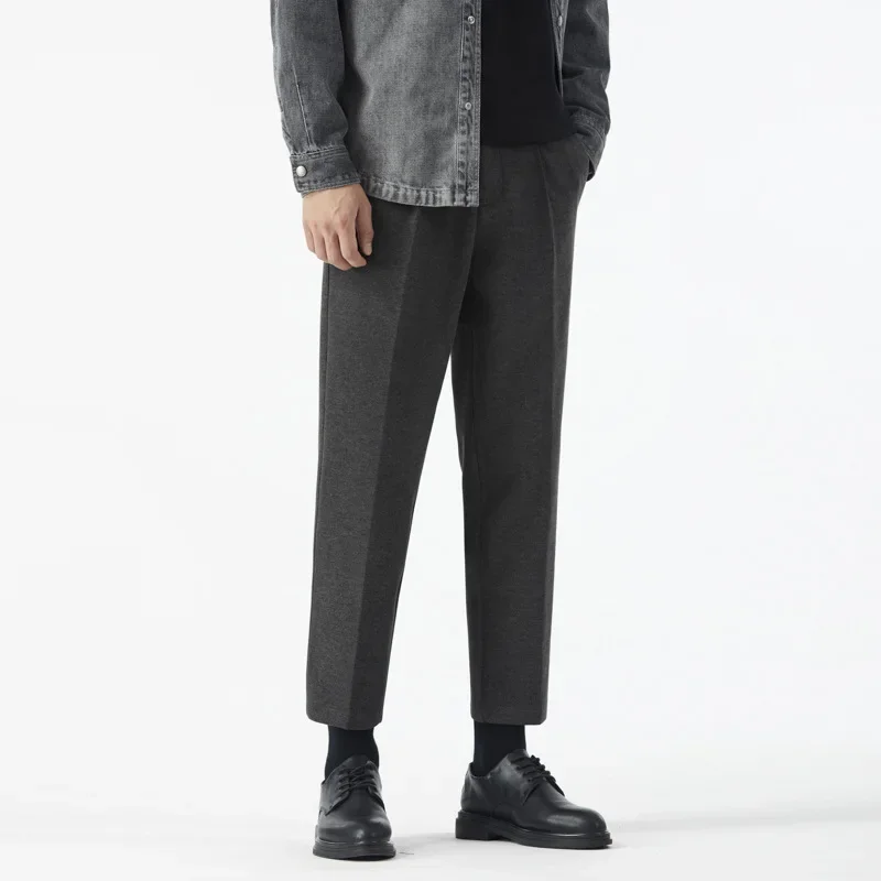 2024 осень/зима толстые мужские шерстяные повседневные прямые брюки модные